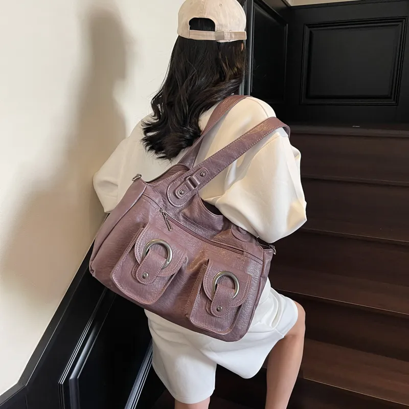 Single Warehouse PU Shoulder Bag Regular Women's Black/Ecru/Brown/Purple/Light Gray/Camel-15