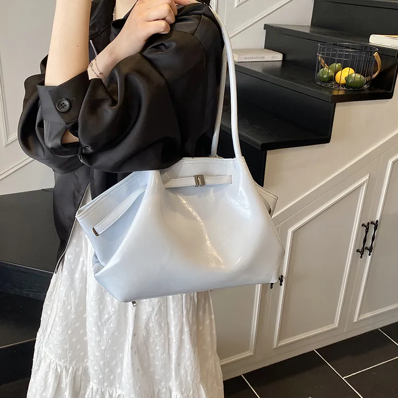 Single Warehouse PU Shoulder Bag Regular Women's Ivory/Black/Burgundy/Light Yellow/Light Blue-17