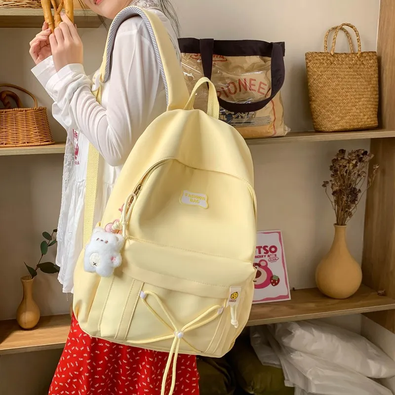 Single Warehouse Twill Backpack Unisex Black/Pink/Yellow/Light Green/Beige-9