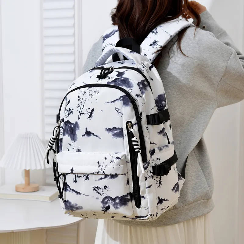 Single Warehouse Nylon Backpack Unisex Black/Burgundy/Green/Sky Blue/Pink-18