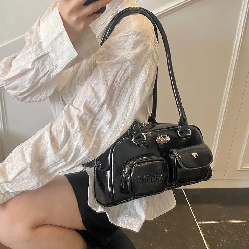 Single Warehouse PU Shoulder Bag Regular Women's Silver/Black/Blue-19
