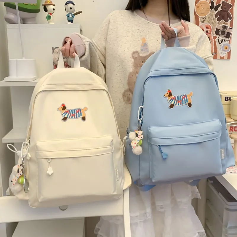 Single Warehouse Composite Cloth Backpack Unisex White/Blue/Black/Green-8