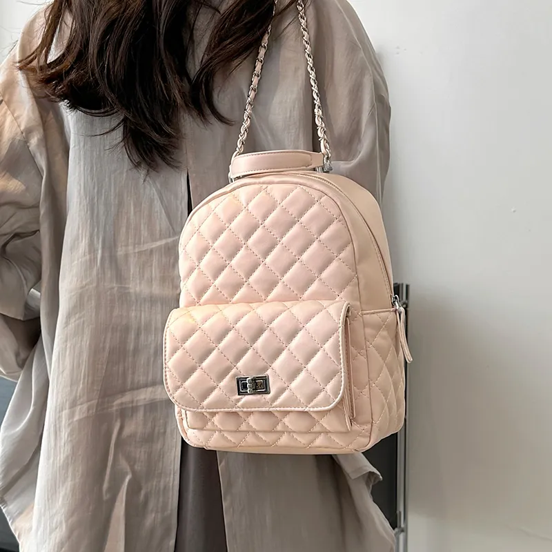 Single Warehouse PU Backpack Women's Ecru/Pink/Silver/Black/Red-43