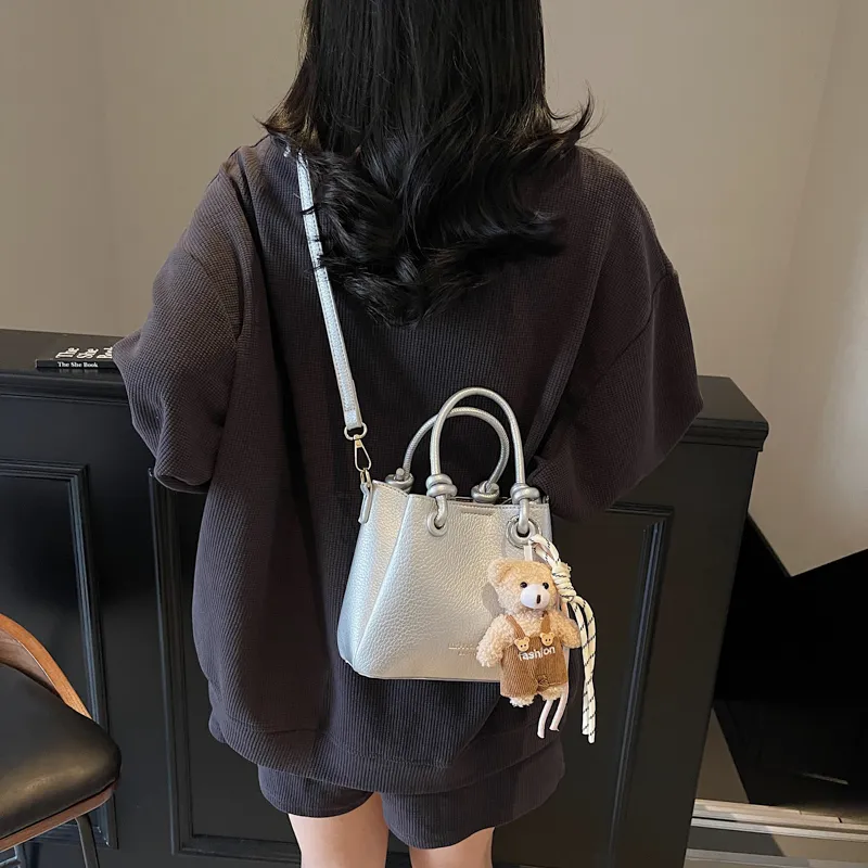 Single Warehouse PU Shoulder Bag Regular Women's Khaki/Ecru/Pink/Silver/Black-9