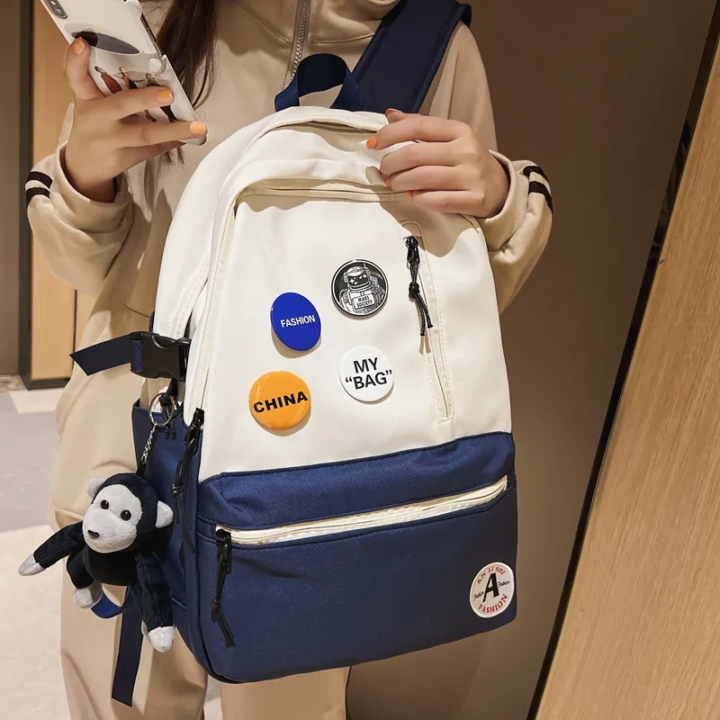Single Warehouse Nylon Backpack Regular Unisex Black/Black & White/Light Blue & White/Dark Blue & White-8