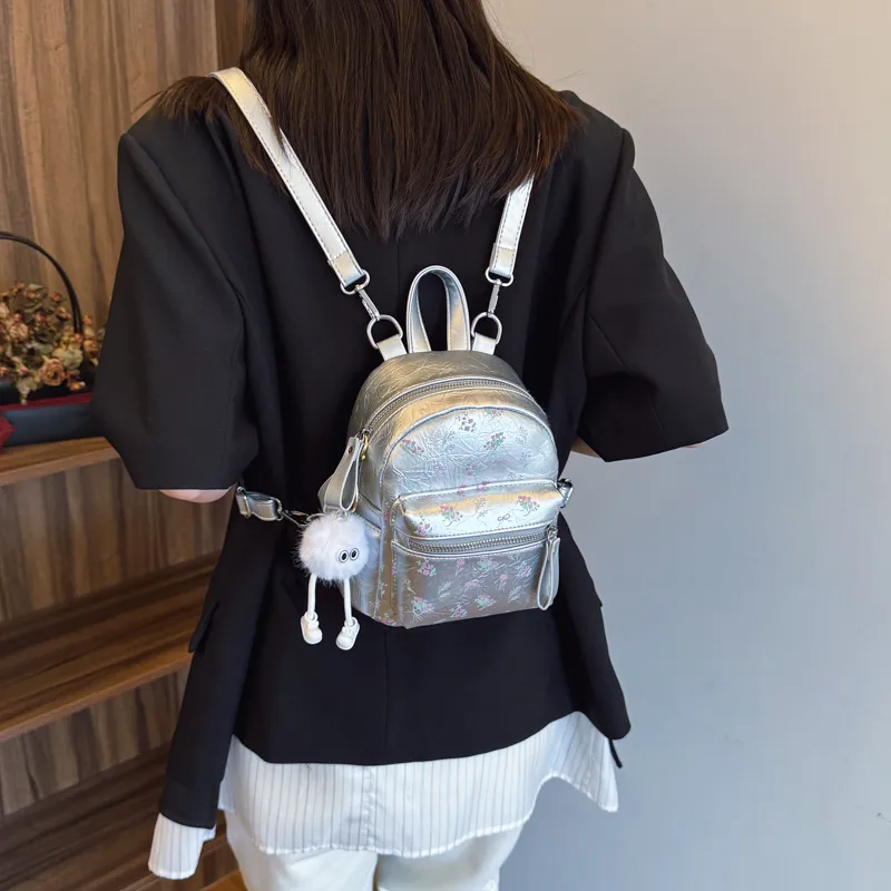 Single Warehouse PU Backpack Women's White/Silver/Black-14