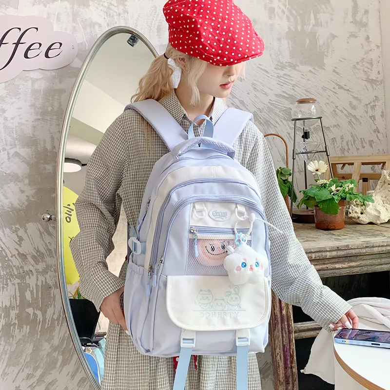 Single Warehouse Nylon Fabric Backpack Regular Women's Pink/Blue/Black/Green/Yellow-8