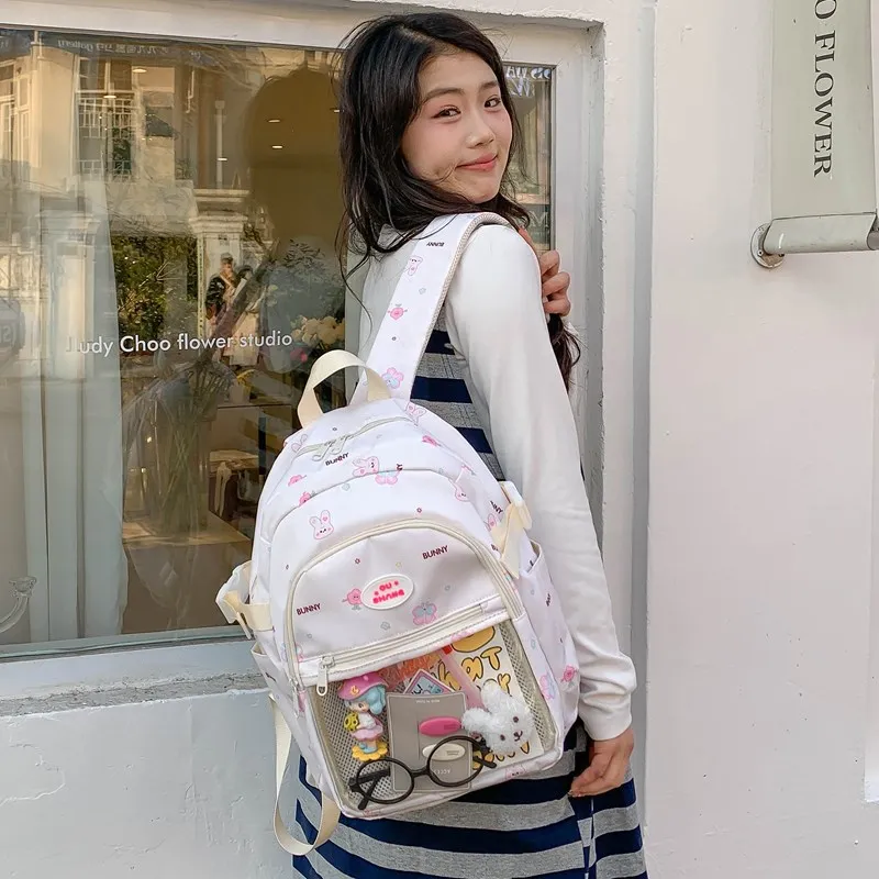 Single Warehouse PVC Polyvinyl Chloride Composite Fabric Backpack Regular Women's White/Blue-3