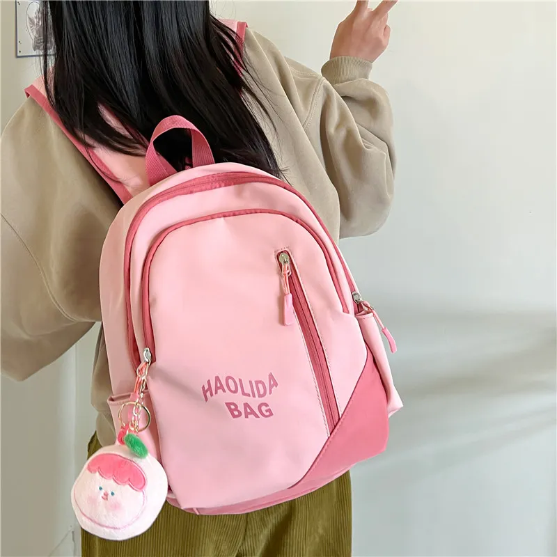 Single Warehouse Nylon Fabric Backpack Unisex Pink/Black/Gray Blue/Milky White/Red/Ecru Gray-3