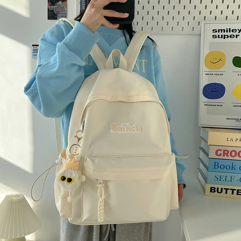 Single Warehouse Composite Cloth Backpack Regular Unisex Black/Light Blue/Ecru/Pink/Green-2