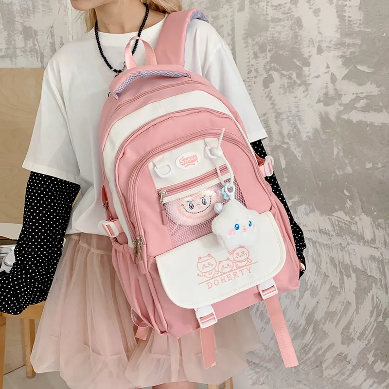 Single Warehouse Nylon Fabric Backpack Regular Women's Pink/Blue/Black/Green/Yellow-2