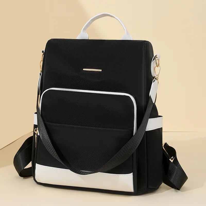 Single Warehouse PU Backpack Regular Unisex Black & White/Black & Brown/Caramel/Blue/Red/Pink-24