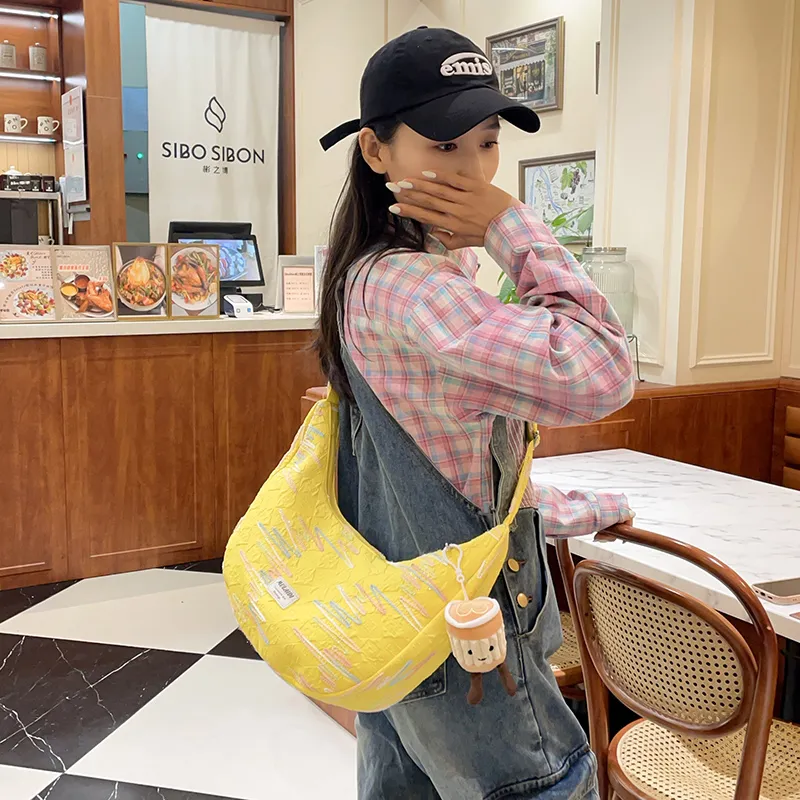 Single Warehouse Canvas Handheld Shoulder Bag Women's White/Pink/Yellow/Black-17