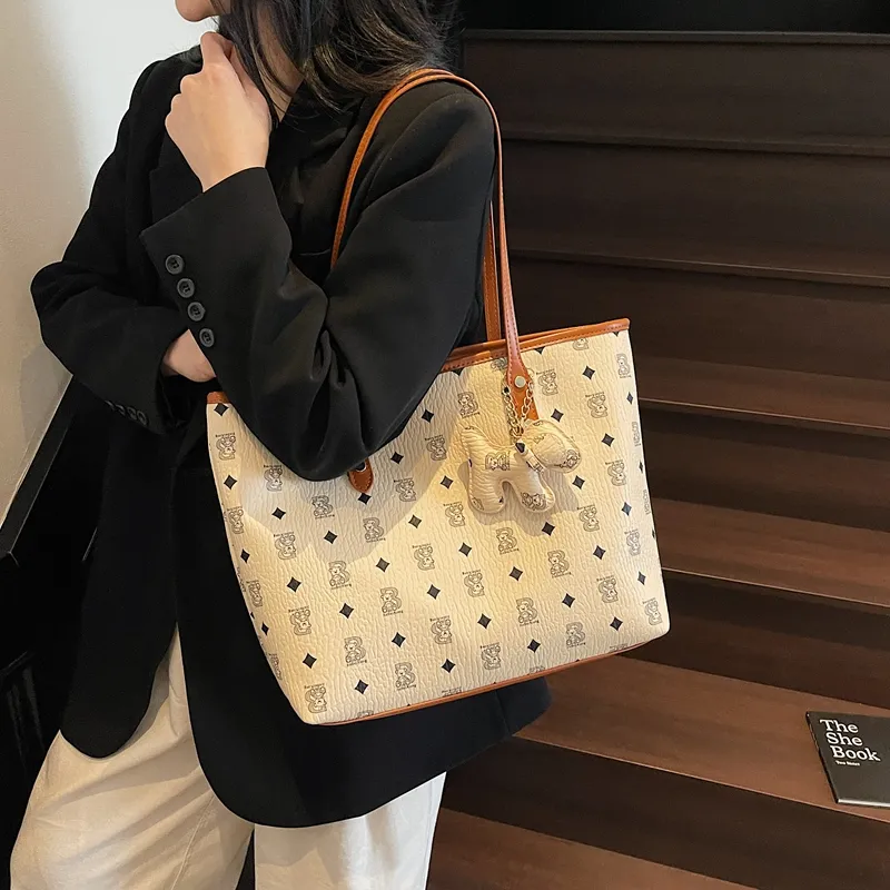 Single Warehouse PU Tote Handheld Shoulder Bag Regular Women's Ecru/Pink/Brown/Coffee/Black-3