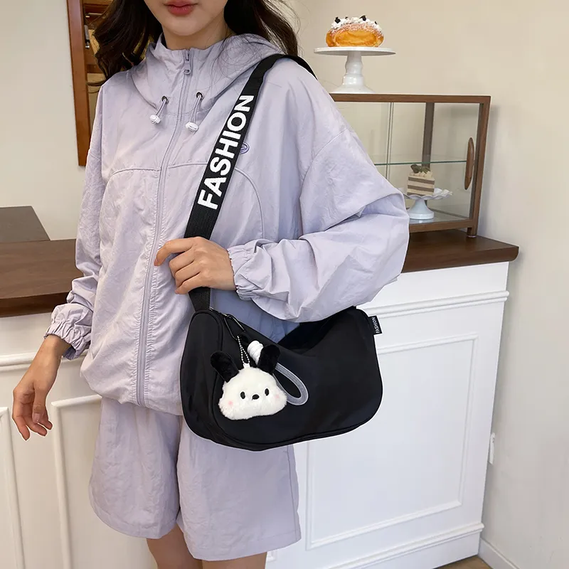 Single Warehouse Polyester Shoulder Bag Unisex White & Blue/White & Black/Black-13