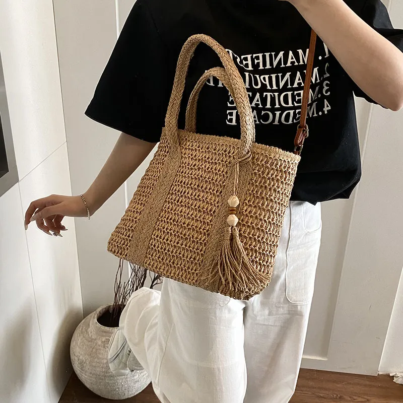 Single Warehouse Straw Woven Portable Crossbody Bag, Shoulder Bag Women's Khaki/Ecru-11