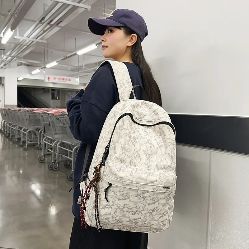 Single Warehouse Nylon Backpack Unisex White/Red/Green/Black-2