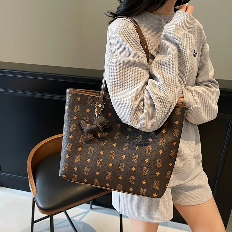Single Warehouse PU Tote Handheld Shoulder Bag Regular Women's Ecru/Pink/Brown/Coffee/Black-19