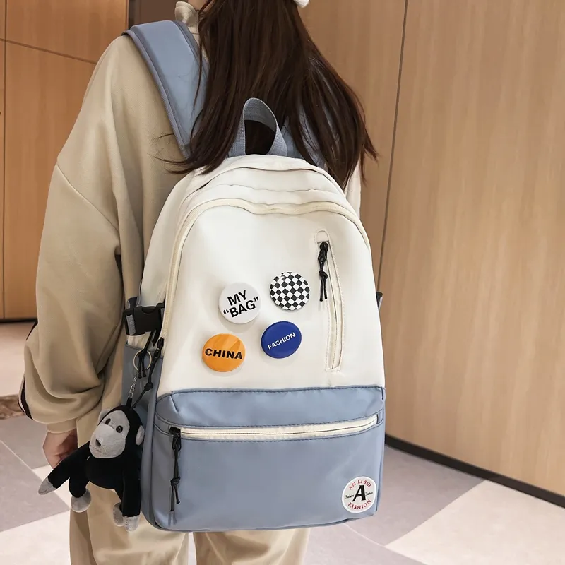 Single Warehouse Nylon Backpack Regular Unisex Black/Black & White/Light Blue & White/Dark Blue & White-3