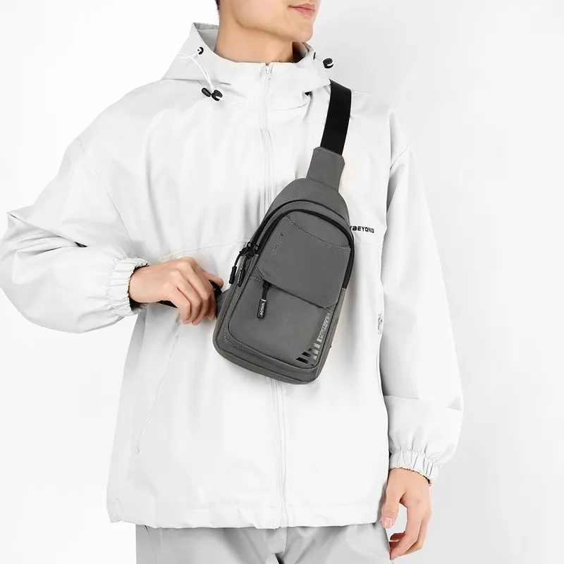 Single Warehouse Nylon One Shoulder Sling Bag Regular Men's Gray/Black/Army Green/Dark Blue-1