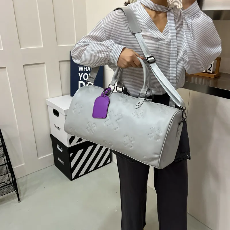 Single Warehouse PU Shoulder Bag, Gym Bag Large Size Unisex Gray/Brown/Black-1