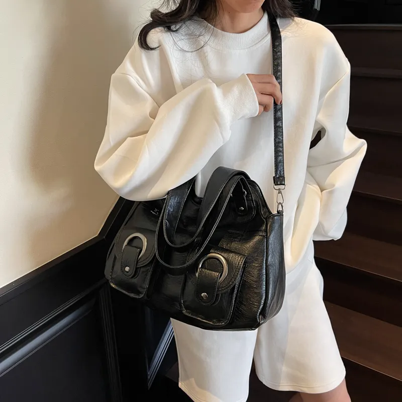 Single Warehouse PU Shoulder Bag Regular Women's Black/Ecru/Brown/Purple/Light Gray/Camel-35