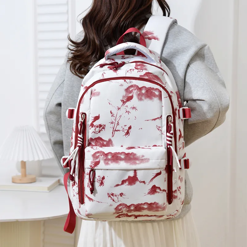 Single Warehouse Nylon Backpack Unisex Black/Burgundy/Green/Sky Blue/Pink-7