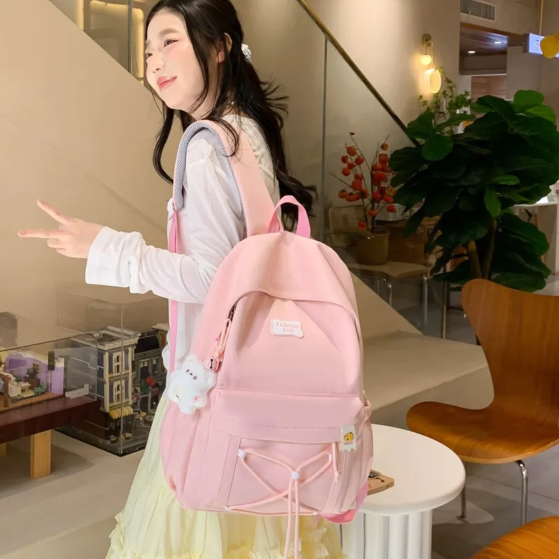 Single Warehouse Twill Backpack Unisex Black/Pink/Yellow/Light Green/Beige-3