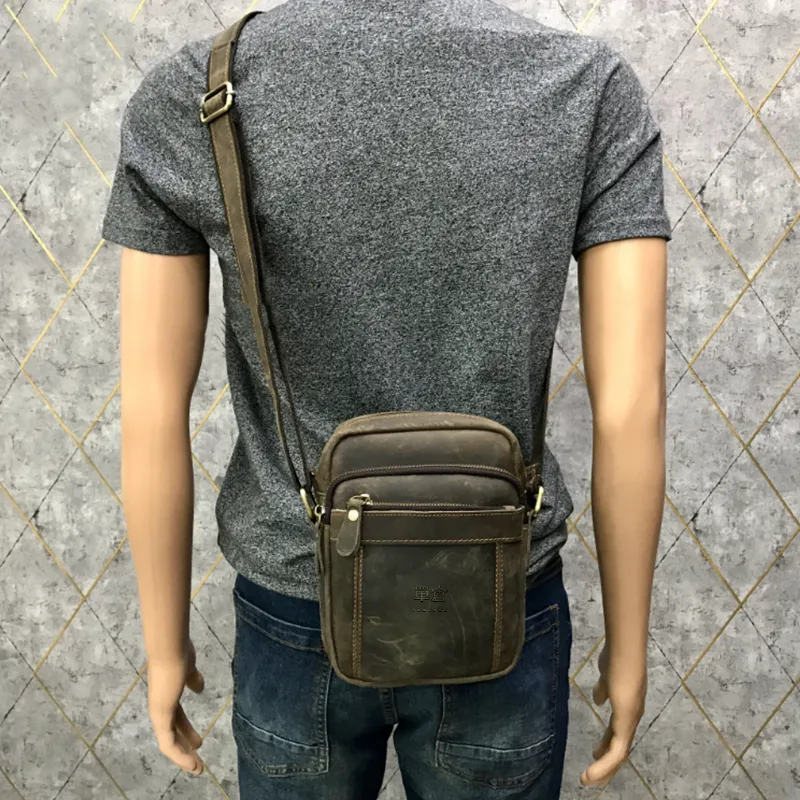 Single Warehouse Cow Leather Crossbody Bag Regular Men's Coffee-2