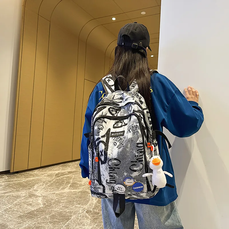 Single Warehouse Nylon Backpack Regular Unisex Blue/White/Black-12