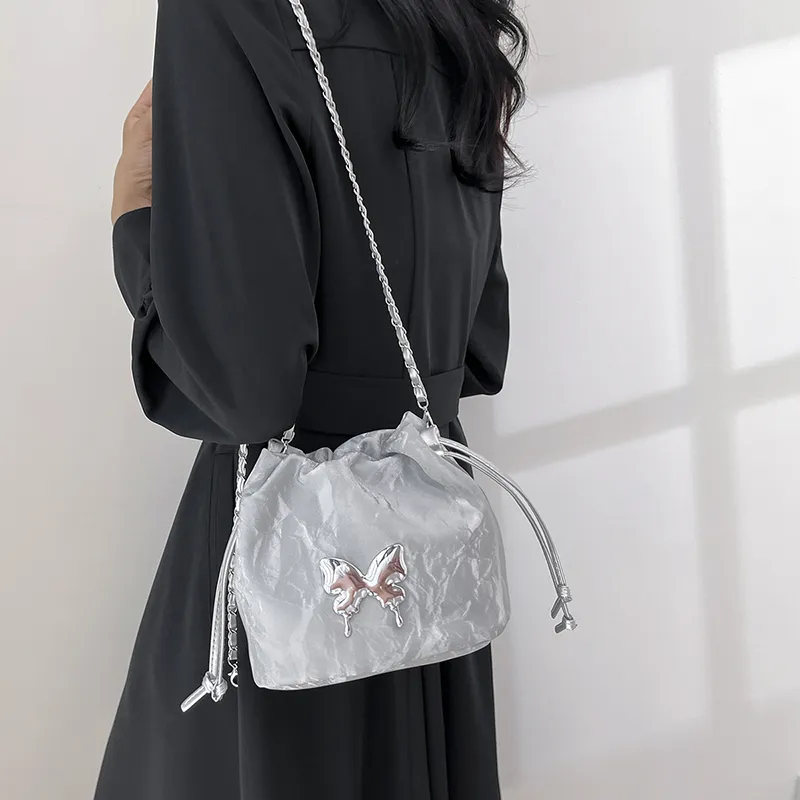 Single Warehouse PU Shoulder Bag Women's White/Silver/Pink/Blue/Black-6