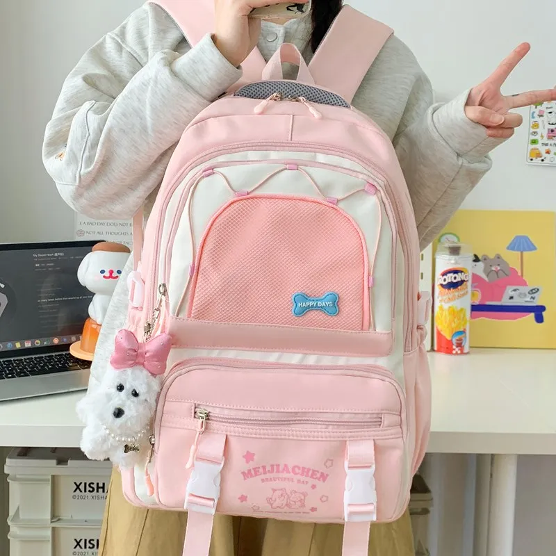 Single Warehouse Composite Cloth Backpack Women's Yellow/Pink/Black/Blue/Green-9