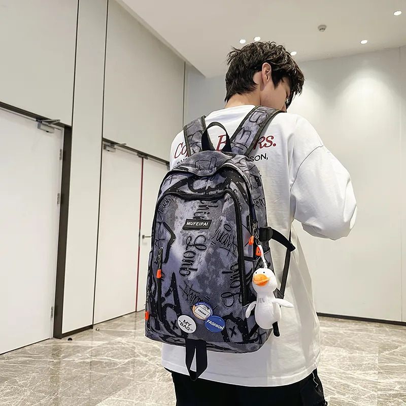 Single Warehouse Nylon Backpack Regular Unisex Blue/White/Black-4