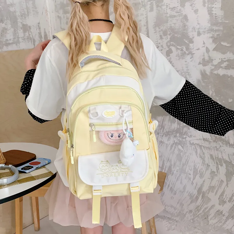 Single Warehouse Nylon Fabric Backpack Regular Women's Pink/Blue/Black/Green/Yellow-16