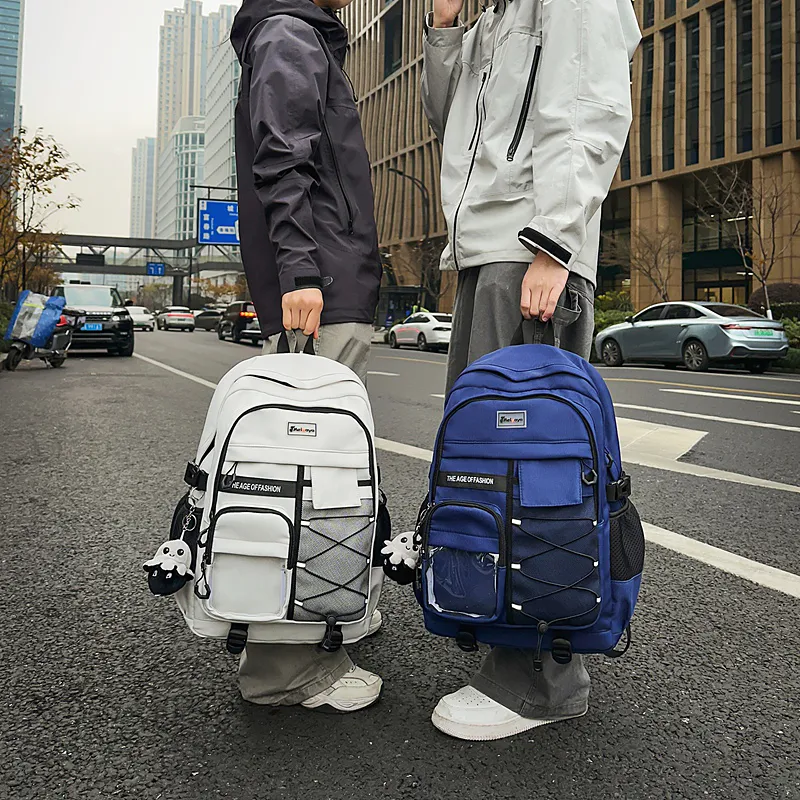 Single Warehouse Nylon Backpack Unisex Light Gray/Black/Navy Blue/Beige-15