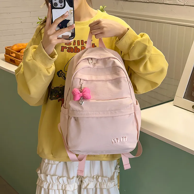 Single Warehouse Nylon Backpack Women's White/Black/Light Purple/Yellow/Blue/Pink-9