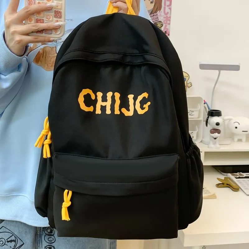 Single Warehouse Composite Cloth Backpack Unisex Yellow/Dark Blue/Black-16