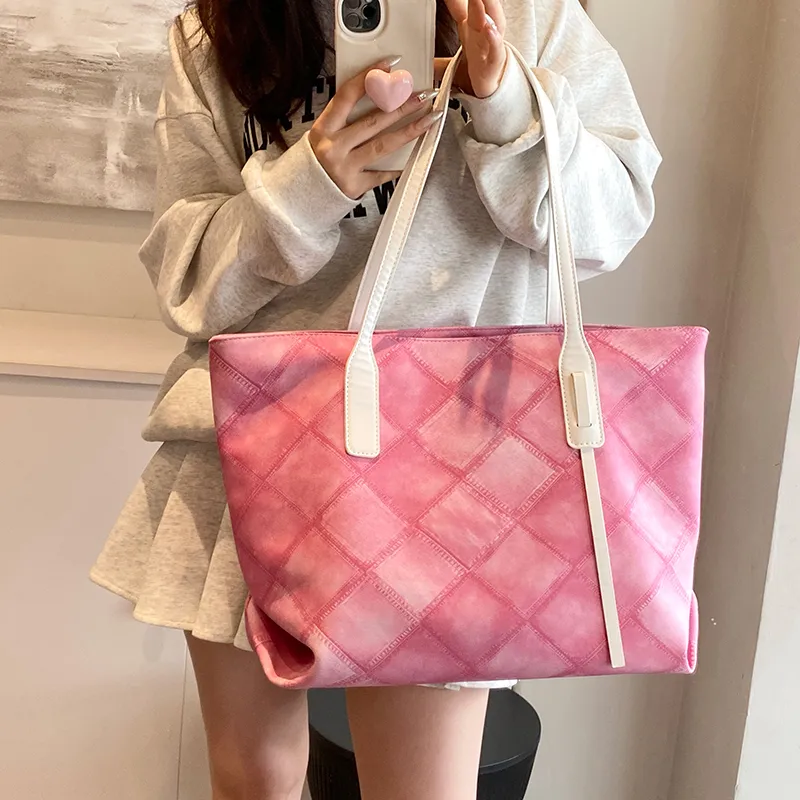 Single Warehouse PU Tote Bag, Shopping Bag, Shoulder Bag Women's Black/Light Blue/Pink/Dark Blue-5