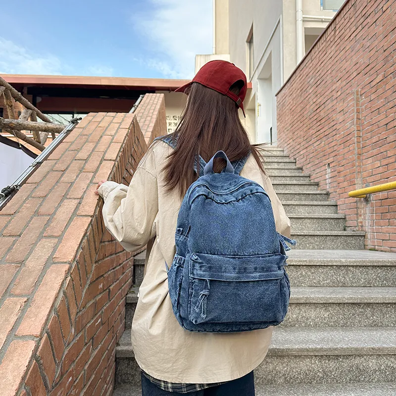Single Warehouse Denim Backpack Unisex Dark Blue/Gray/Light Blue-11