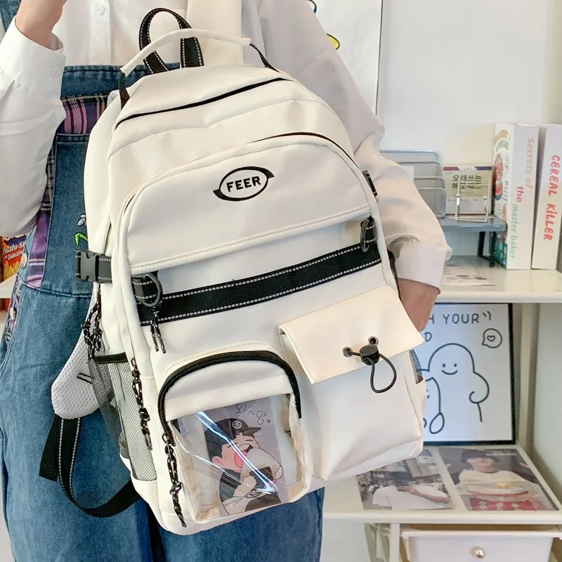 Single Warehouse Composite Cloth Backpack Unisex White/Black-1