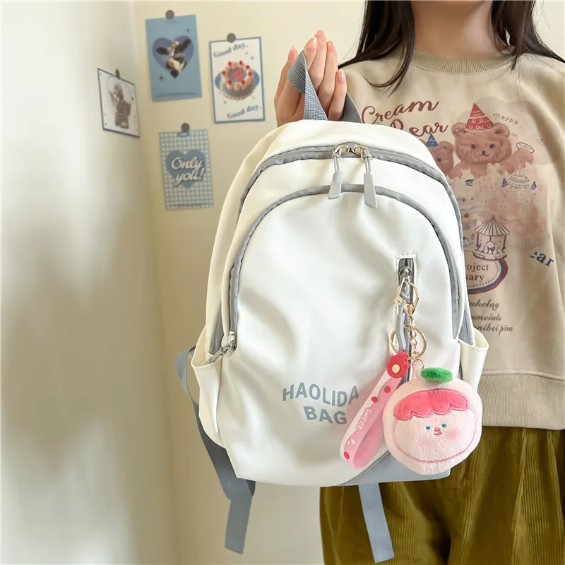 Single Warehouse Nylon Fabric Backpack Unisex Pink/Black/Gray Blue/Milky White/Red/Ecru Gray-13