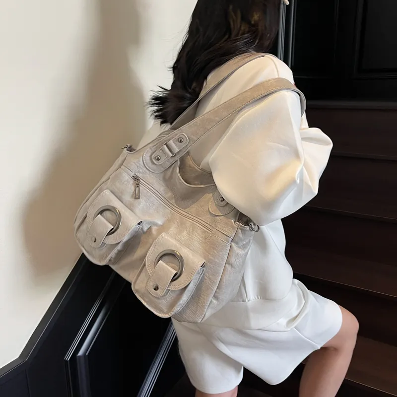 Single Warehouse PU Shoulder Bag Regular Women's Black/Ecru/Brown/Purple/Light Gray/Camel-23