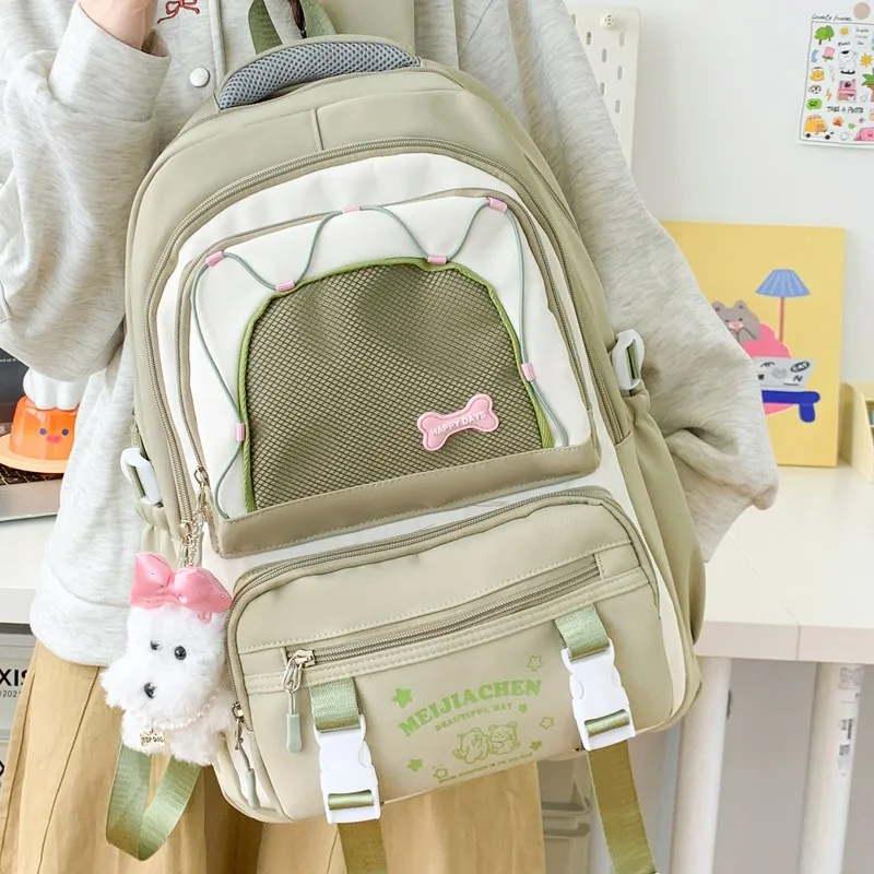Single Warehouse Composite Cloth Backpack Women's Yellow/Pink/Black/Blue/Green-22