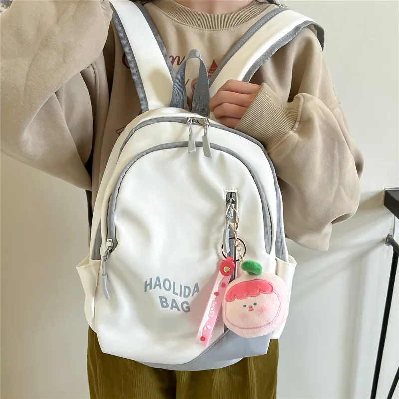 Single Warehouse Nylon Fabric Backpack Unisex Pink/Black/Gray Blue/Milky White/Red/Ecru Gray-14