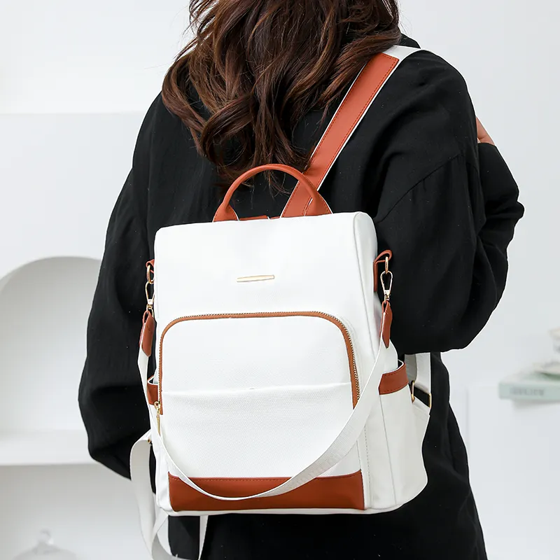 Single Warehouse PU Backpack Regular Unisex Black & White/Black & Brown/Caramel/Blue/Red/Pink-39