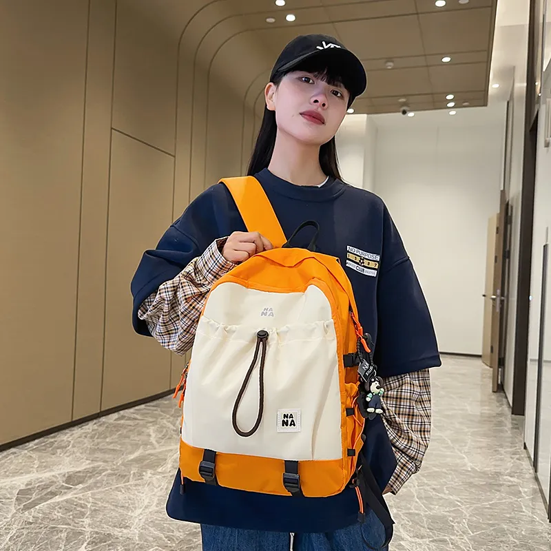 Single Warehouse Nylon Backpack Unisex Black/Fruit Green/Brown/Blue/Orange-4