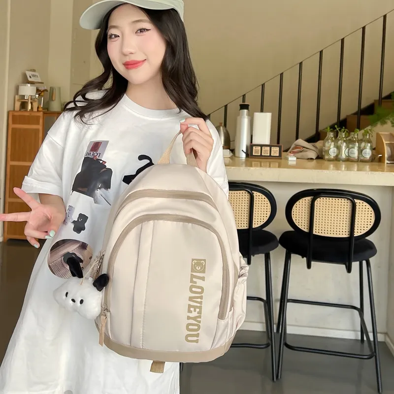 Single Warehouse Nylon Backpack Unisex Pink/Green/Black/Beige-5
