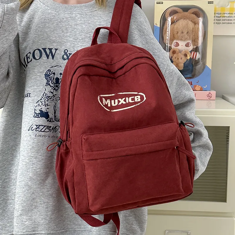 Single Warehouse Nylon Backpack Regular Unisex White Gray/Green/Red-7