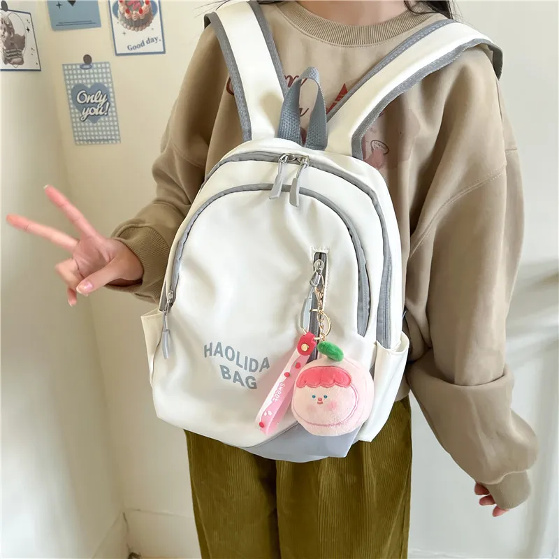 Single Warehouse Nylon Fabric Backpack Unisex Pink/Black/Gray Blue/Milky White/Red/Ecru Gray-16