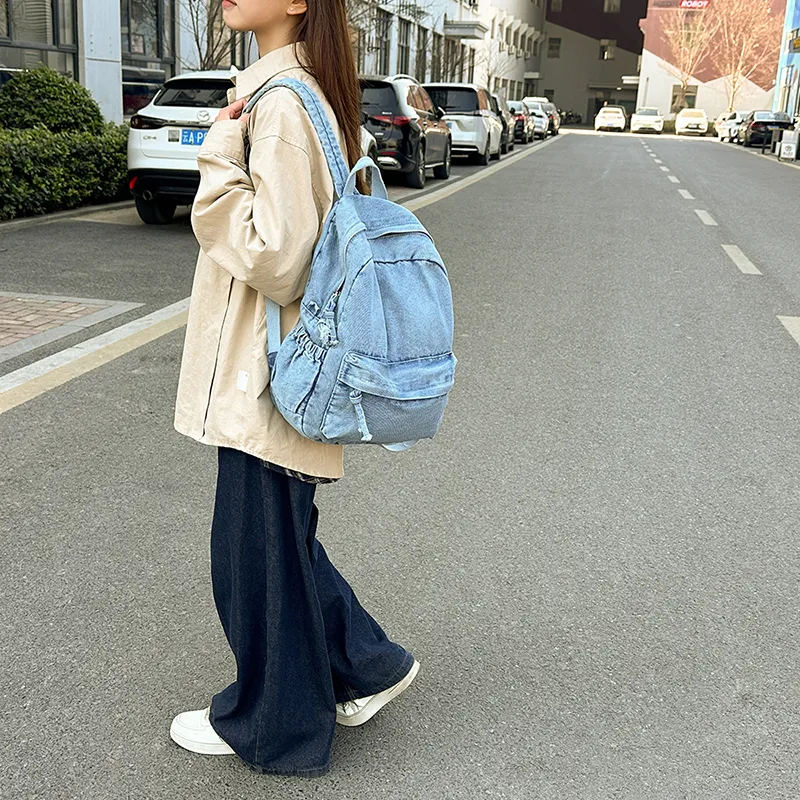 Single Warehouse Denim Backpack Unisex Dark Blue/Gray/Light Blue-3